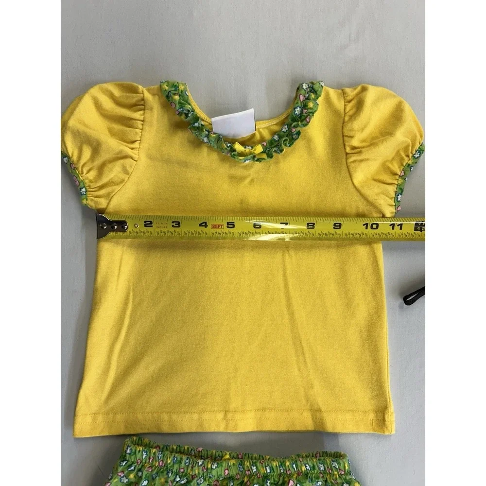 Vintage Y2K Small Steps Girls 2 Pc Floral Skirt Set Yellow Puff Sleeve Outfit 3T